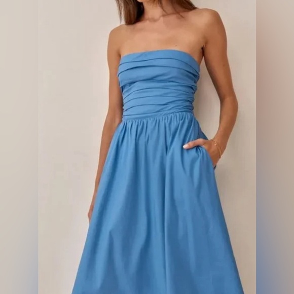 Reformation Lissa Cotton Midi Dress Azure Blue Removable Strap | US 2 UK 6 - Picture 3 of 13